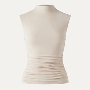 (Red) OGL Mock Neck Ruched Sides Tank-Hip Length